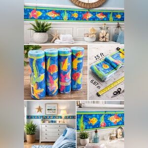 LOT 4 Springmaid Atlantic Bliss Fish Wallpaper Border Coastal Prepasted Blue